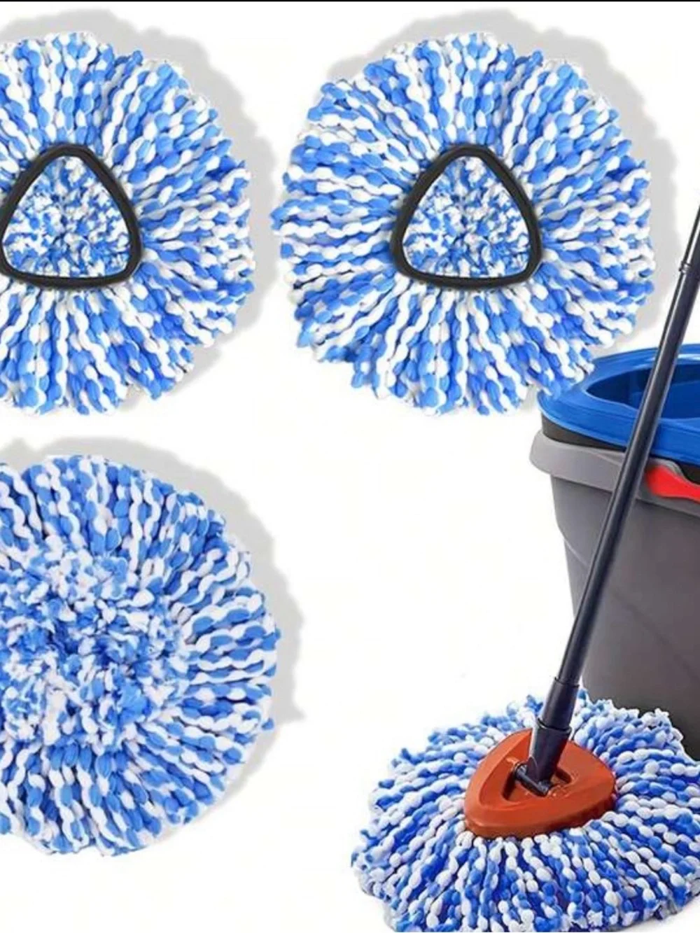 Red Spin Mop with Blue & White Microfiber Head - Easy Floor Cleaning